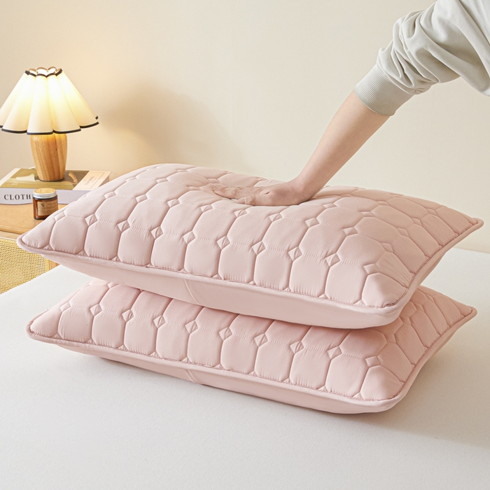 91家纺网 家纺一手货源 找家纺 芬晴家纺 2025新款A类母婴级防水枕套系列 简格-豆沙粉