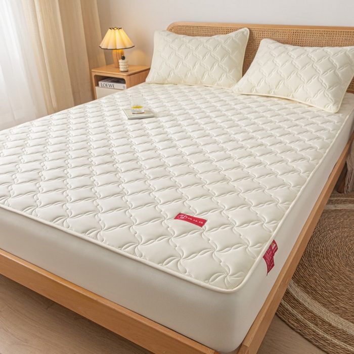 91家纺网 家纺一手货源 找家纺 芬晴家纺 2025新款母婴级大豆防水床笠-马丁-风车 风车-米白