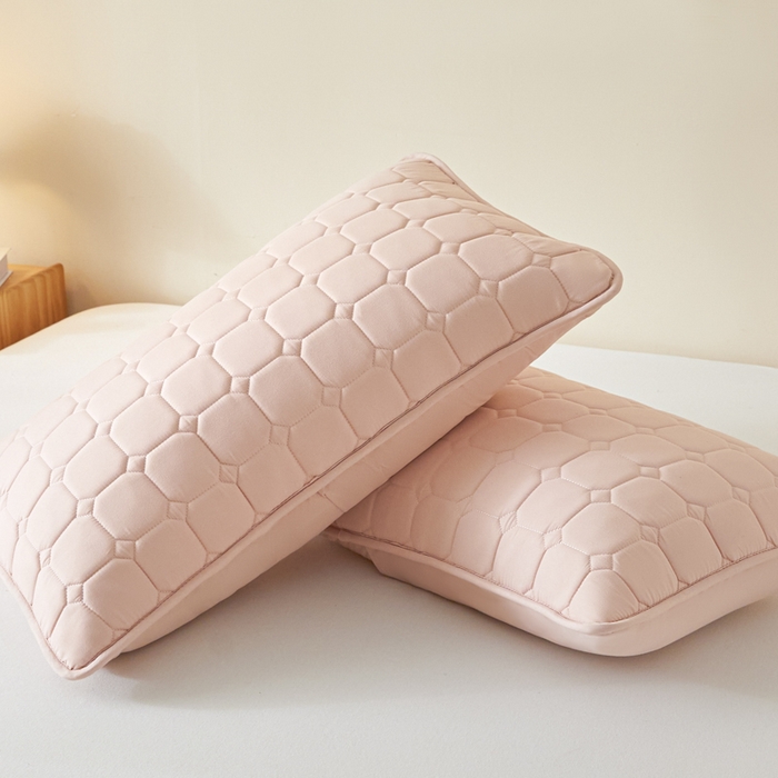 91家纺网 家纺一手货源 找家纺 芬晴家纺 2025新款A类母婴级防水枕套系列 简格-豆沙粉