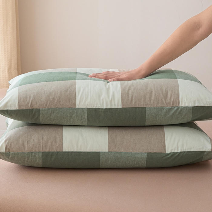 91家纺网 家纺一手货源 找家纺 芬晴家纺 2025新款A类全棉色织防水枕套系列 防水-绿大格