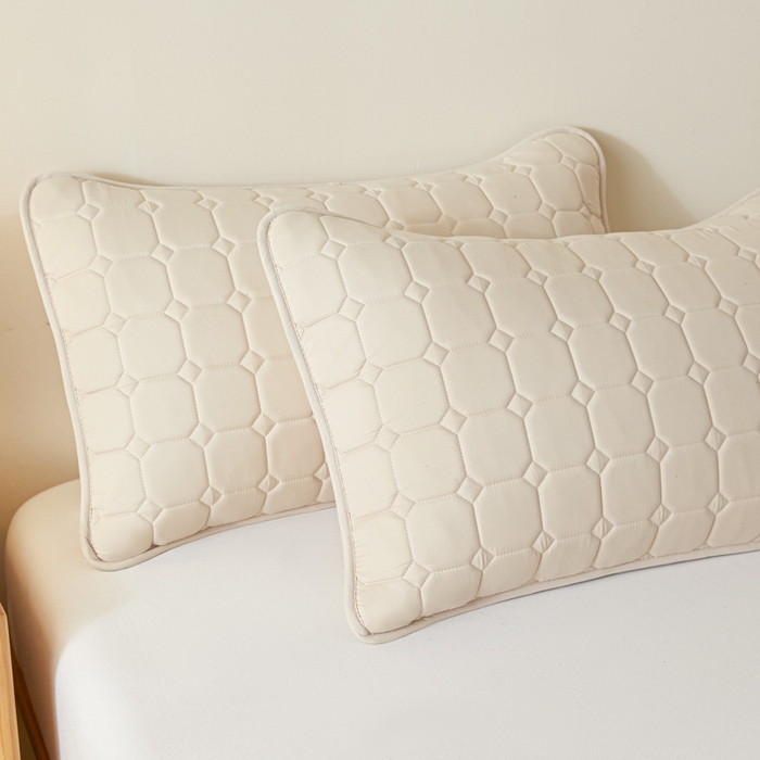 91家纺网 家纺一手货源 找家纺 芬晴家纺 2025新款A类母婴级防水枕套系列 简格-卡其