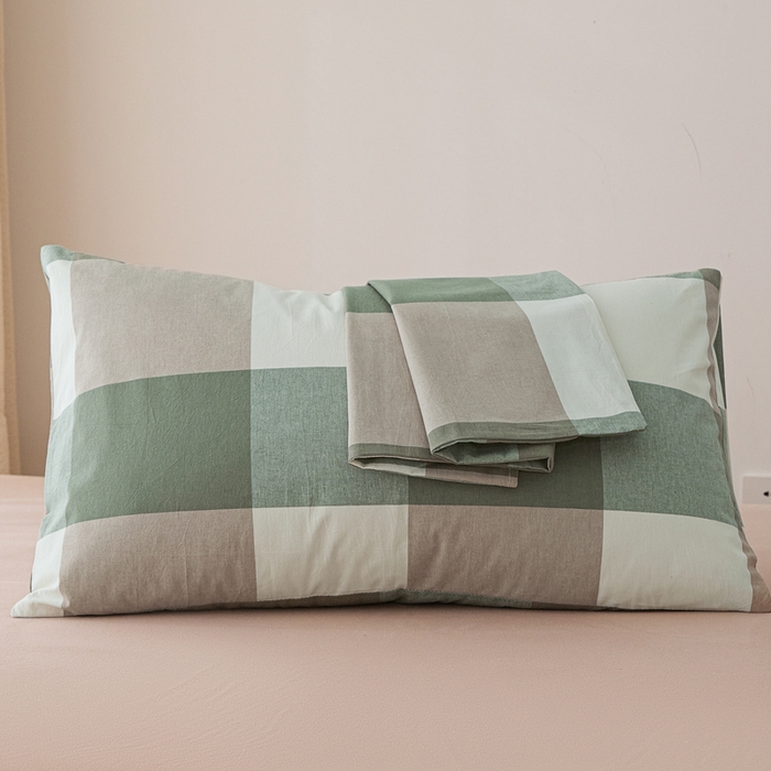 91家纺网 家纺一手货源 找家纺 芬晴家纺 2025新款A类全棉色织防水枕套系列 防水-绿大格