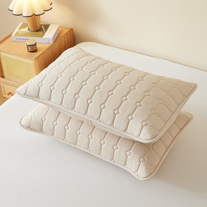 91家纺网 家纺一手货源 找家纺 芬晴家纺 2025新款A类母婴级防水枕套系列 简格-卡其