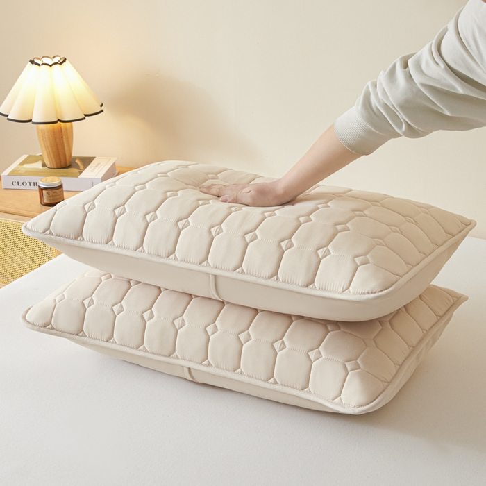 91家纺网 家纺一手货源 找家纺 芬晴家纺 2025新款A类母婴级防水枕套系列 简格-卡其