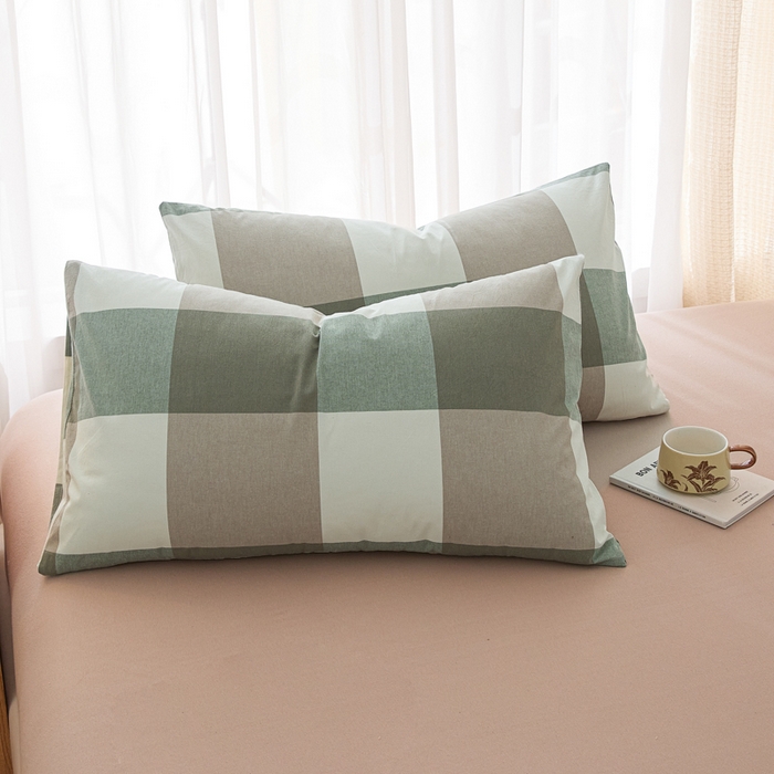 91家纺网 家纺一手货源 找家纺 芬晴家纺 2025新款A类全棉色织防水枕套系列 防水-绿大格