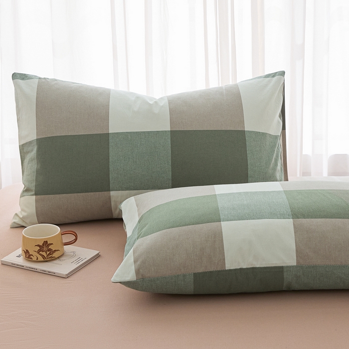 91家纺网 家纺一手货源 找家纺 芬晴家纺 2025新款A类全棉色织防水枕套系列 防水-绿大格