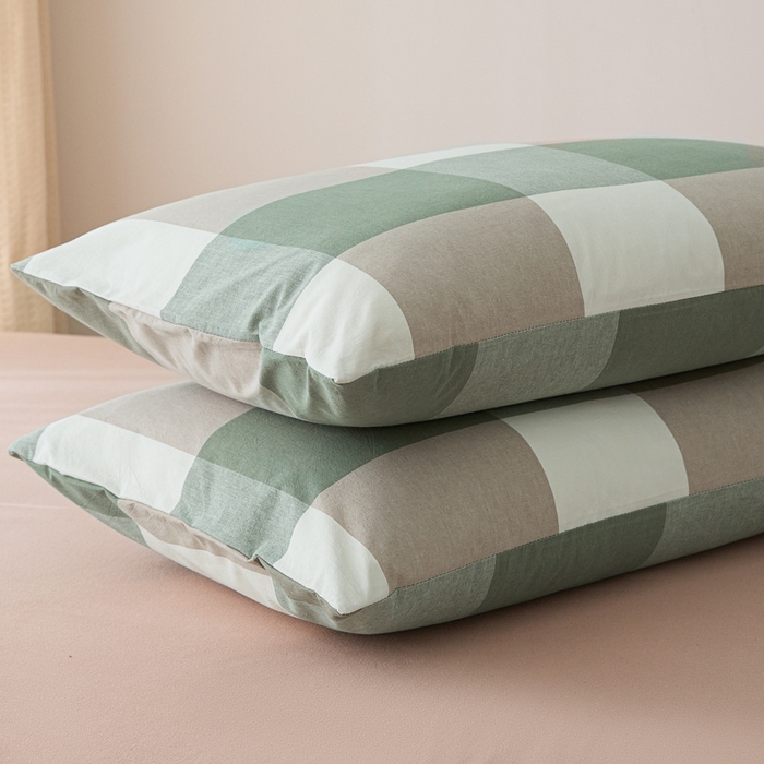 91家纺网 家纺一手货源 找家纺 芬晴家纺 2025新款A类全棉色织防水枕套系列 防水-绿大格