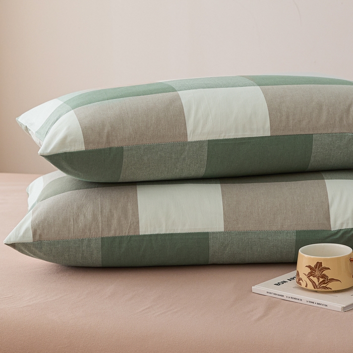 91家纺网 家纺一手货源 找家纺 芬晴家纺 2025新款A类全棉色织防水枕套系列 防水-绿大格