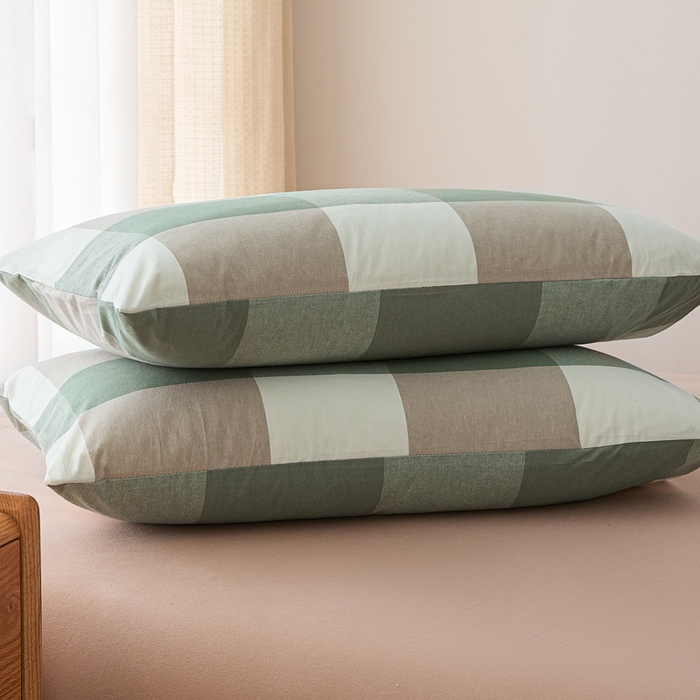 91家纺网 家纺一手货源 找家纺 芬晴家纺 2025新款A类全棉色织防水枕套系列 防水-绿大格