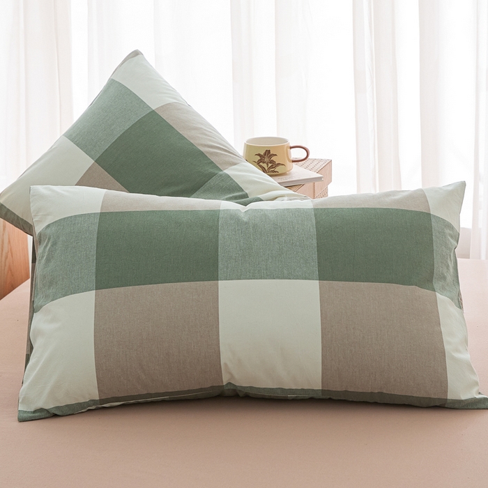 91家纺网 家纺一手货源 找家纺 芬晴家纺 2025新款A类全棉色织防水枕套系列 防水-绿大格