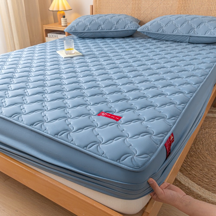 91家纺网 家纺一手货源 找家纺 芬晴家纺 2025新款母婴级大豆防水床笠-马丁-风车 风车-雾蓝