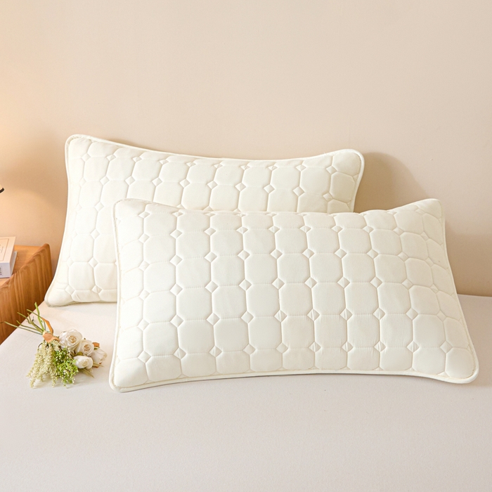 芬晴家纺 2025新款A类母婴级防水枕套系列 简格-米白