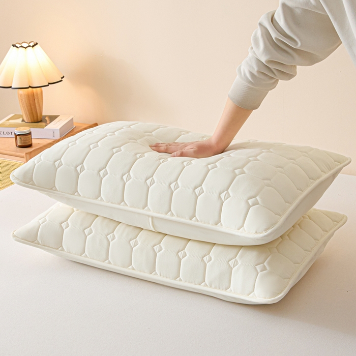 91家纺网 家纺一手货源 找家纺 芬晴家纺 2025新款A类母婴级防水枕套系列 简格-米白