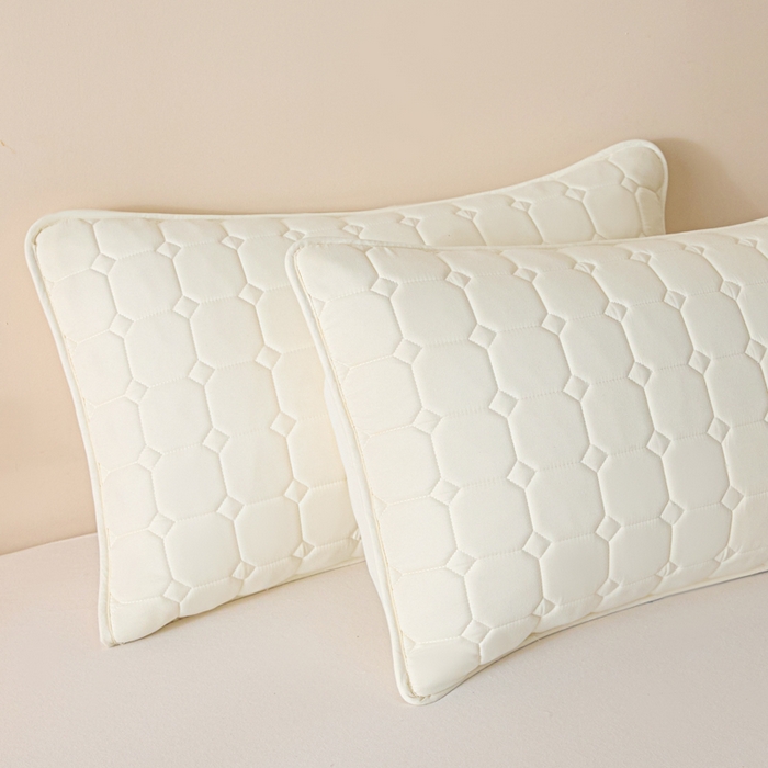 91家纺网 家纺一手货源 找家纺 芬晴家纺 2025新款A类母婴级防水枕套系列 简格-米白