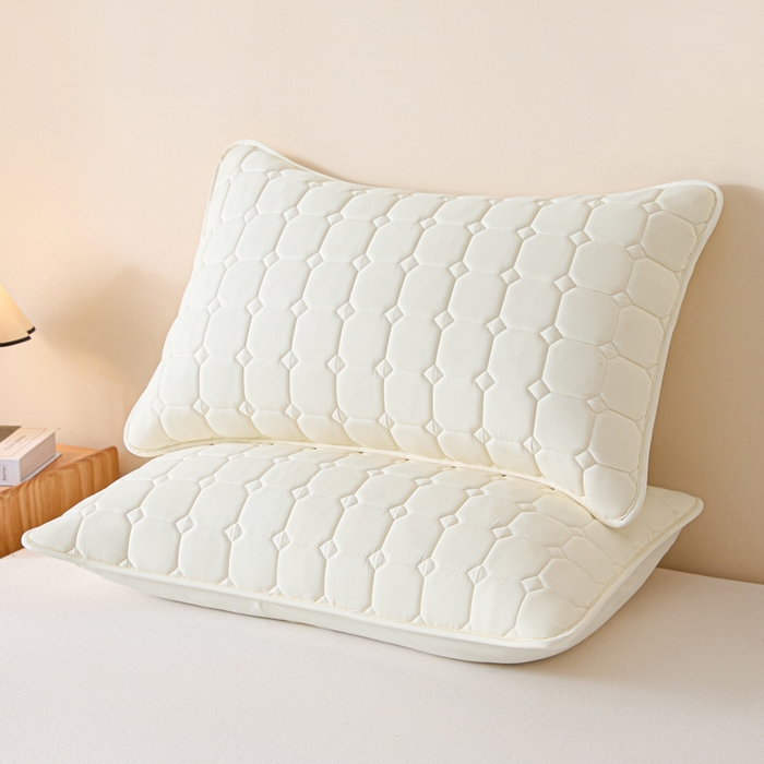 91家纺网 家纺一手货源 找家纺 芬晴家纺 2025新款A类母婴级防水枕套系列 简格-米白