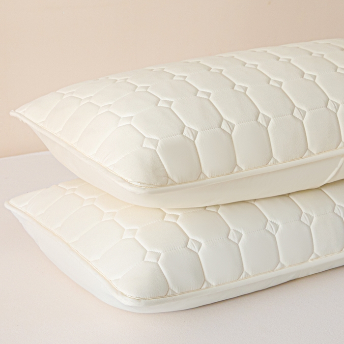 91家纺网 家纺一手货源 找家纺 芬晴家纺 2025新款A类母婴级防水枕套系列 简格-米白