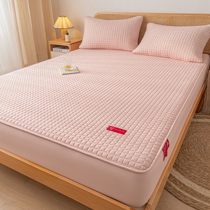 91家纺网 家纺一手货源 找家纺 芬晴家纺 2025新款母婴级大豆防水床笠-马丁-风车 马丁-豆沙粉