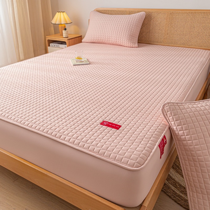 91家纺网 家纺一手货源 找家纺 芬晴家纺 2025新款母婴级大豆防水床笠-马丁-风车 马丁-豆沙粉