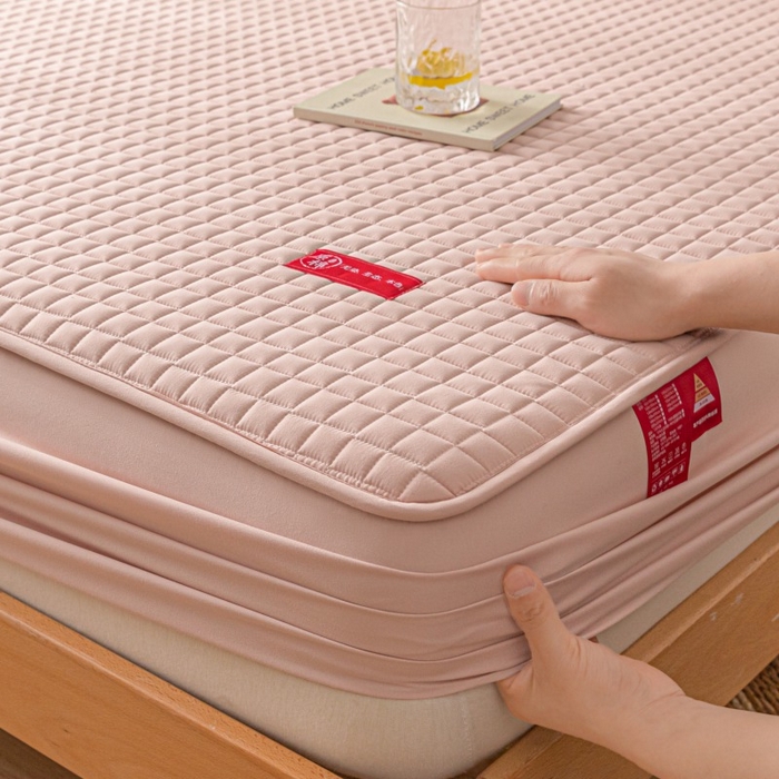 91家纺网 家纺一手货源 找家纺 芬晴家纺 2025新款母婴级大豆防水床笠-马丁-风车 马丁-豆沙粉