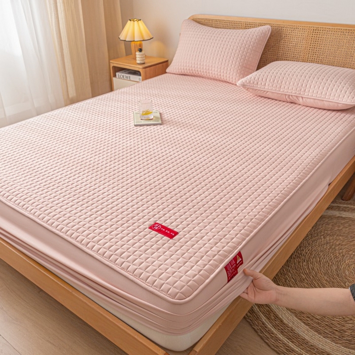 91家纺网 家纺一手货源 找家纺 芬晴家纺 2025新款母婴级大豆防水床笠-马丁-风车 马丁-豆沙粉