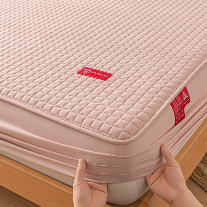 91家纺网 家纺一手货源 找家纺 芬晴家纺 2025新款母婴级大豆防水床笠-马丁-风车 马丁-豆沙粉