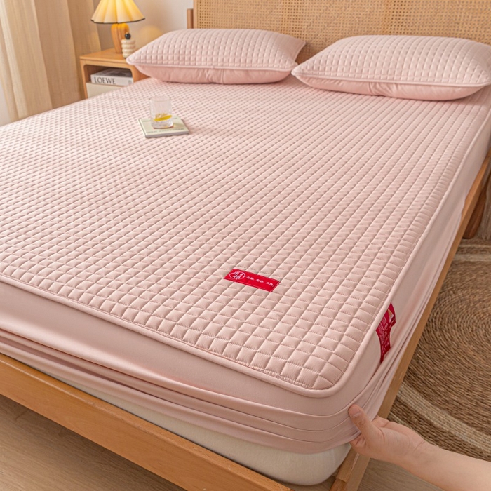 91家纺网 家纺一手货源 找家纺 芬晴家纺 2025新款母婴级大豆防水床笠-马丁-风车 马丁-豆沙粉