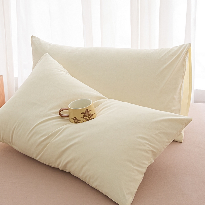 芬晴家纺 2025新款A类全棉色织防水枕套系列 防水-奶白