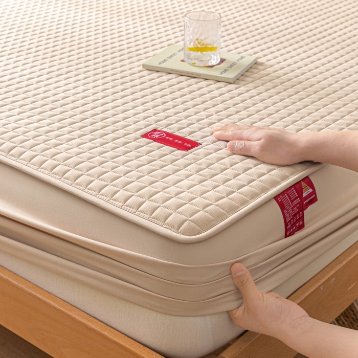 91家纺网 家纺一手货源 找家纺 芬晴家纺 2025新款母婴级大豆防水床笠-马丁-风车 马丁-卡其