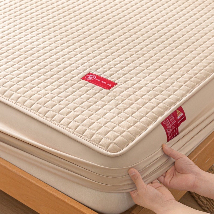 91家纺网 家纺一手货源 找家纺 芬晴家纺 2025新款母婴级大豆防水床笠-马丁-风车 马丁-卡其