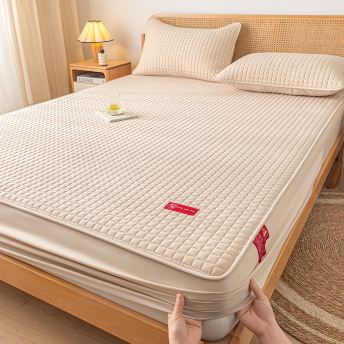 91家纺网 家纺一手货源 找家纺 芬晴家纺 2025新款母婴级大豆防水床笠-马丁-风车 马丁-卡其