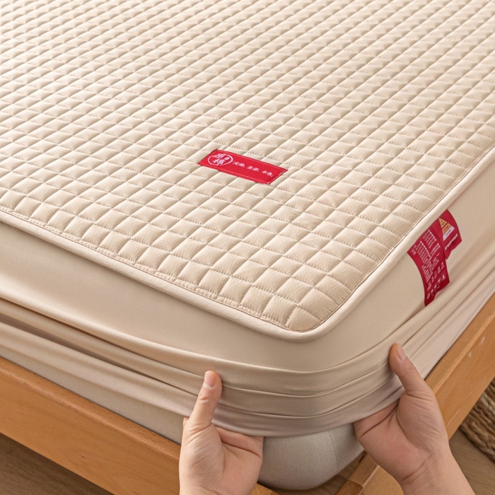 91家纺网 家纺一手货源 找家纺 芬晴家纺 2025新款母婴级大豆防水床笠-马丁-风车 马丁-卡其