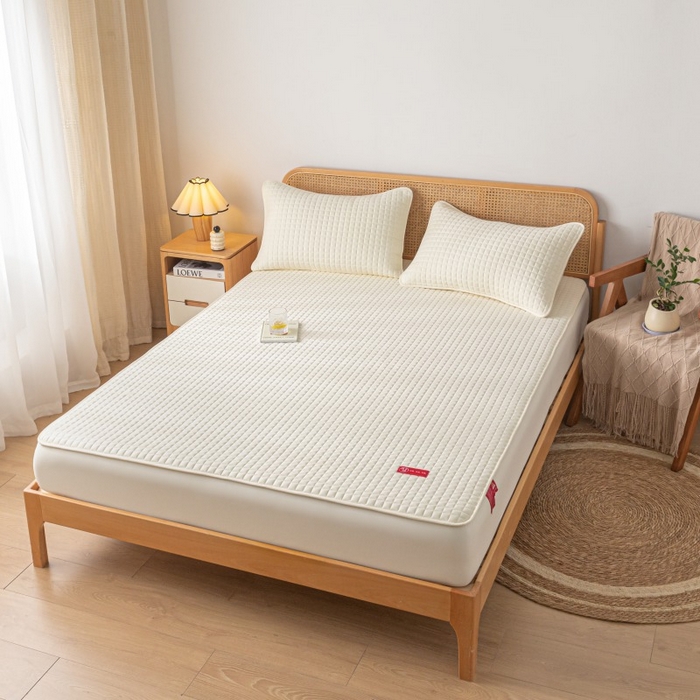 91家纺网 家纺一手货源 找家纺 芬晴家纺 2025新款母婴级大豆防水床笠-马丁-风车 马丁-米白