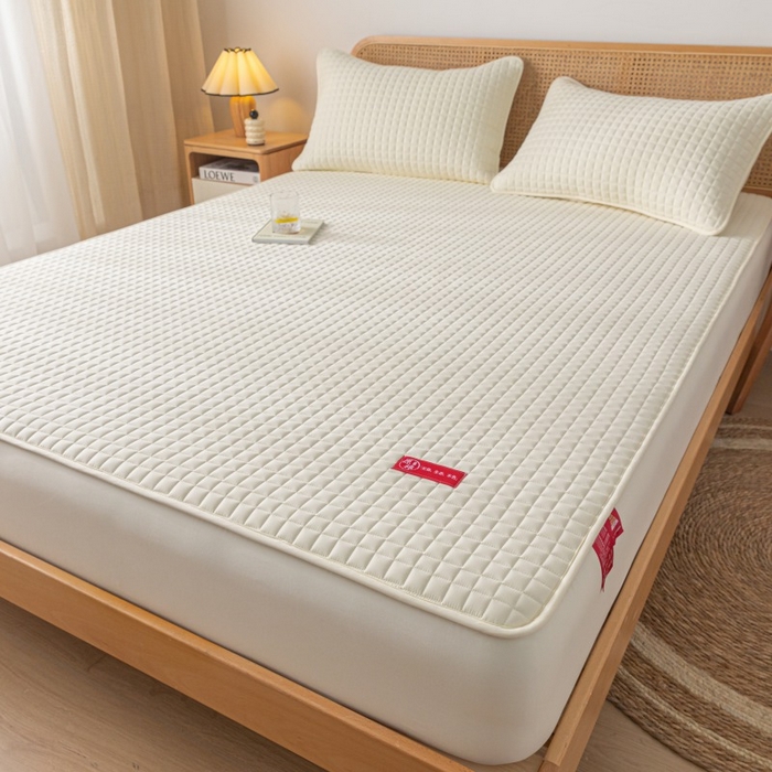 91家纺网 家纺一手货源 找家纺 芬晴家纺 2025新款母婴级大豆防水床笠-马丁-风车 马丁-米白