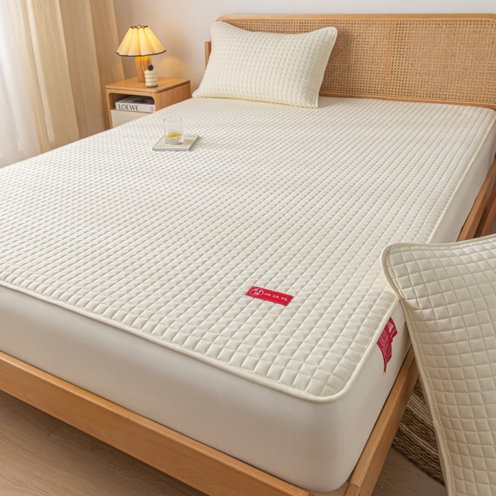 91家纺网 家纺一手货源 找家纺 芬晴家纺 2025新款母婴级大豆防水床笠-马丁-风车 马丁-米白