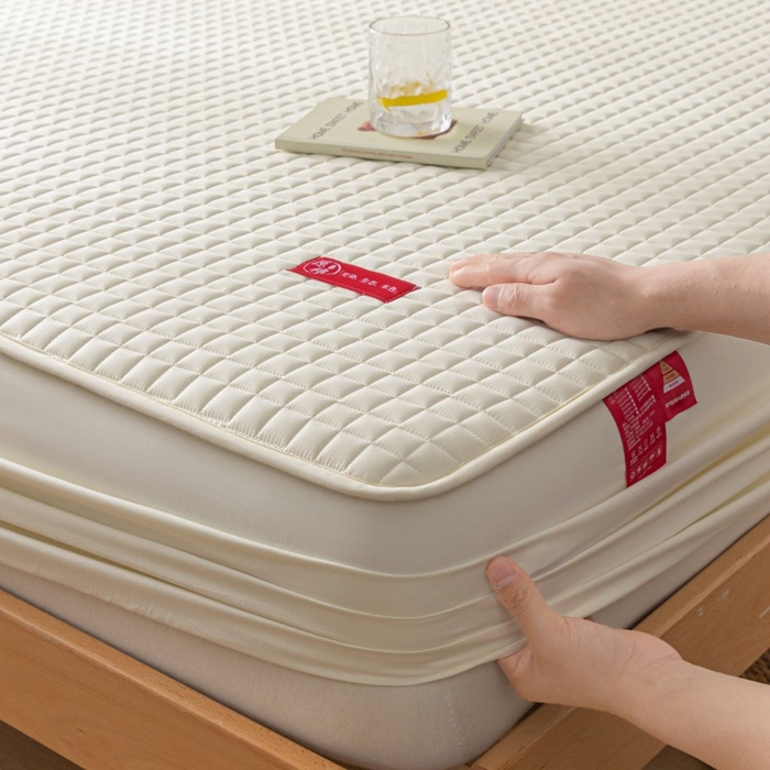 91家纺网 家纺一手货源 找家纺 芬晴家纺 2025新款母婴级大豆防水床笠-马丁-风车 马丁-米白