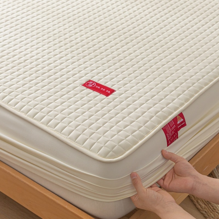 91家纺网 家纺一手货源 找家纺 芬晴家纺 2025新款母婴级大豆防水床笠-马丁-风车 马丁-米白