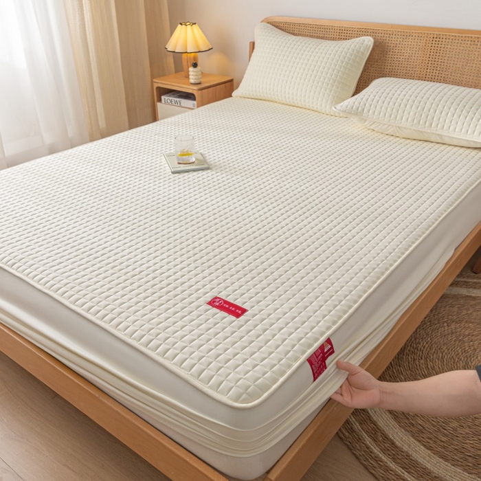 91家纺网 家纺一手货源 找家纺 芬晴家纺 2025新款母婴级大豆防水床笠-马丁-风车 马丁-米白