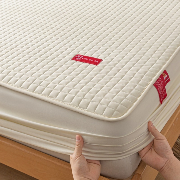 91家纺网 家纺一手货源 找家纺 芬晴家纺 2025新款母婴级大豆防水床笠-马丁-风车 马丁-米白