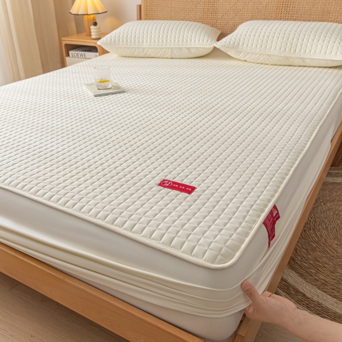 91家纺网 家纺一手货源 找家纺 芬晴家纺 2025新款母婴级大豆防水床笠-马丁-风车 马丁-米白