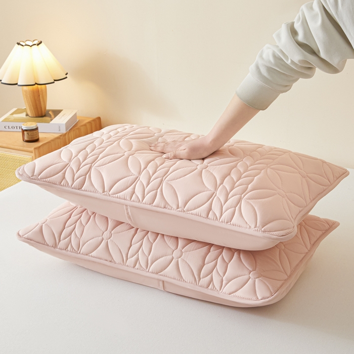 91家纺网 家纺一手货源 找家纺 芬晴家纺 2025新款A类母婴级防水枕套系列 叶语-豆沙粉