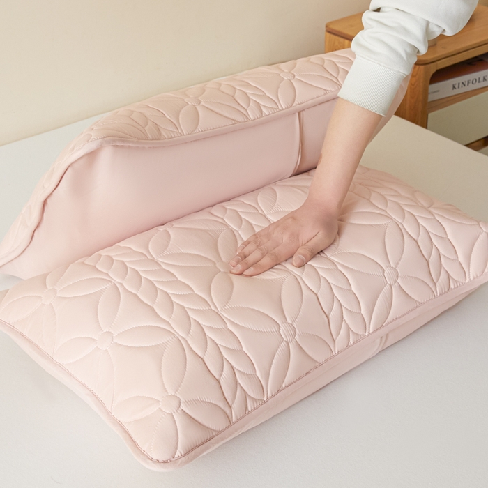 91家纺网 家纺一手货源 找家纺 芬晴家纺 2025新款A类母婴级防水枕套系列 叶语-豆沙粉