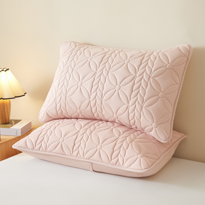 91家纺网 家纺一手货源 找家纺 芬晴家纺 2025新款A类母婴级防水枕套系列 叶语-豆沙粉