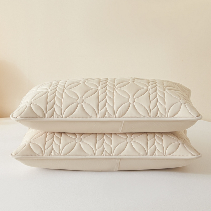 91家纺网 家纺一手货源 找家纺 芬晴家纺 2025新款A类母婴级防水枕套系列 叶语-卡其