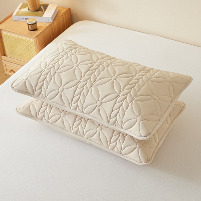 91家纺网 家纺一手货源 找家纺 芬晴家纺 2025新款A类母婴级防水枕套系列 叶语-卡其