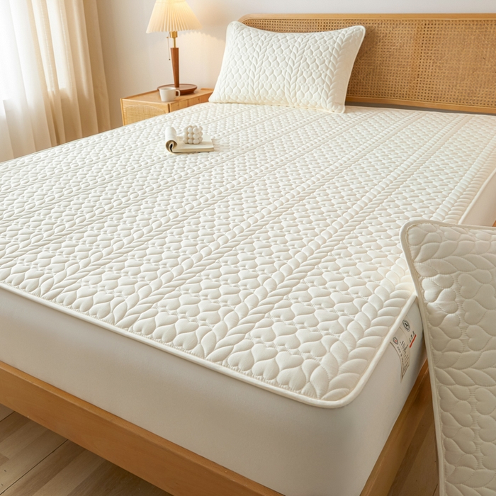 91家纺网 家纺一手货源 找家纺 （总）芬晴家纺 2025新款A类母婴级大豆防水夹棉床笠系列-约定-心动-繁花