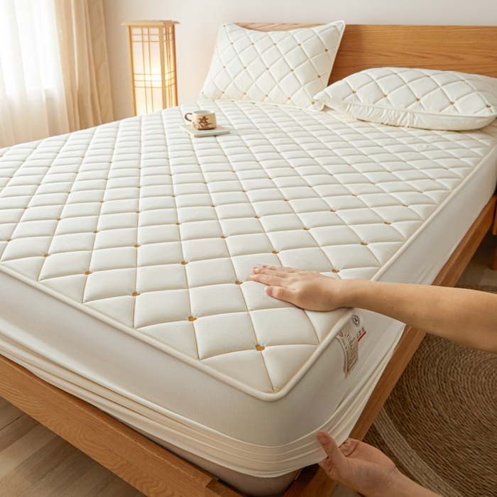 91家纺网 家纺一手货源 找家纺 （总）芬晴家纺 2025新款A类母婴级大豆防水夹棉床笠-简爱-空间