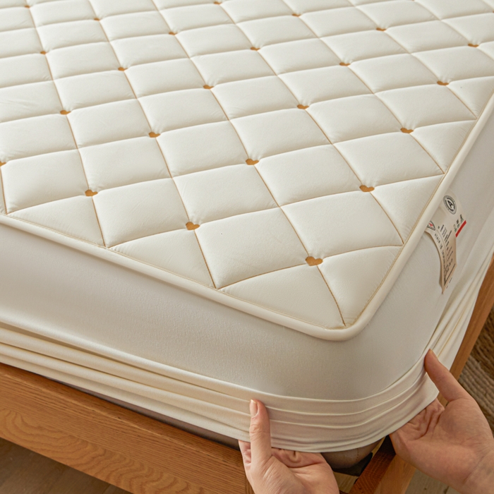 芬晴家纺 2025新款A类母婴级大豆防水夹棉床笠-简爱-空间 简爱-米白