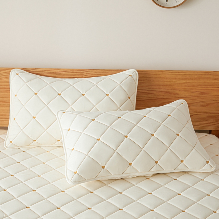 91家纺网 家纺一手货源 找家纺 芬晴家纺 2025新款A类母婴级大豆防水夹棉床笠-简爱-空间 简爱-米白