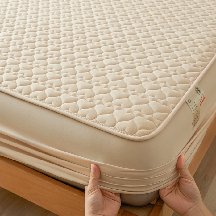 91家纺网 家纺一手货源 找家纺 （总）芬晴家纺 2025新款A类母婴级大豆防水夹棉床笠系列-约定-心动-繁花