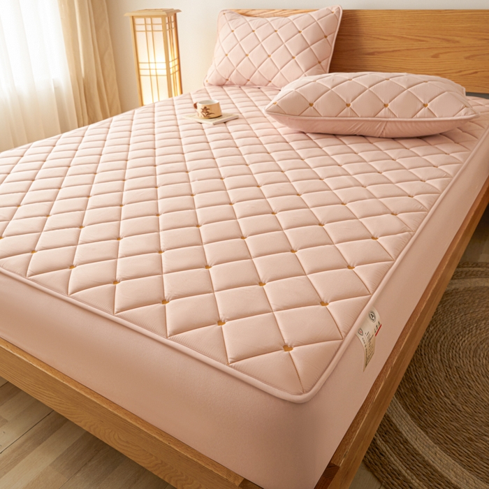 91家纺网 家纺一手货源 找家纺 芬晴家纺 2025新款A类母婴级大豆防水夹棉床笠-简爱-空间 简爱-豆沙粉